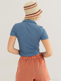 Crinkle Knit Button Front Top