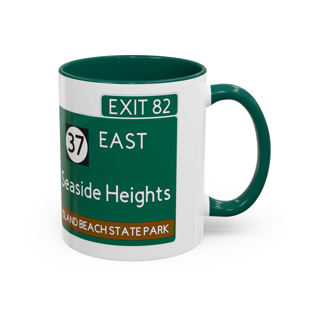 Seaside Heights Road Sign Mug — Exit 82 Island Beach State Park Coffee Cup (11oz/15oz)