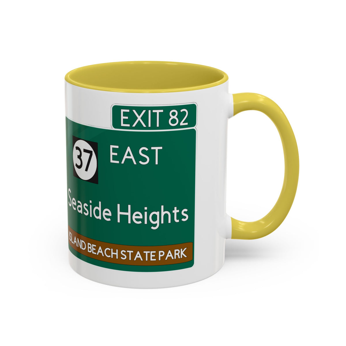 Seaside Heights Road Sign Mug — Exit 82 Island Beach State Park Coffee Cup (11oz/15oz)
