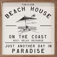 Decorative sign with beach theme and wooden frame "Just Another Day in Paradise" - Island Soul Clothing & Gifts Seaside Heights New Jersey