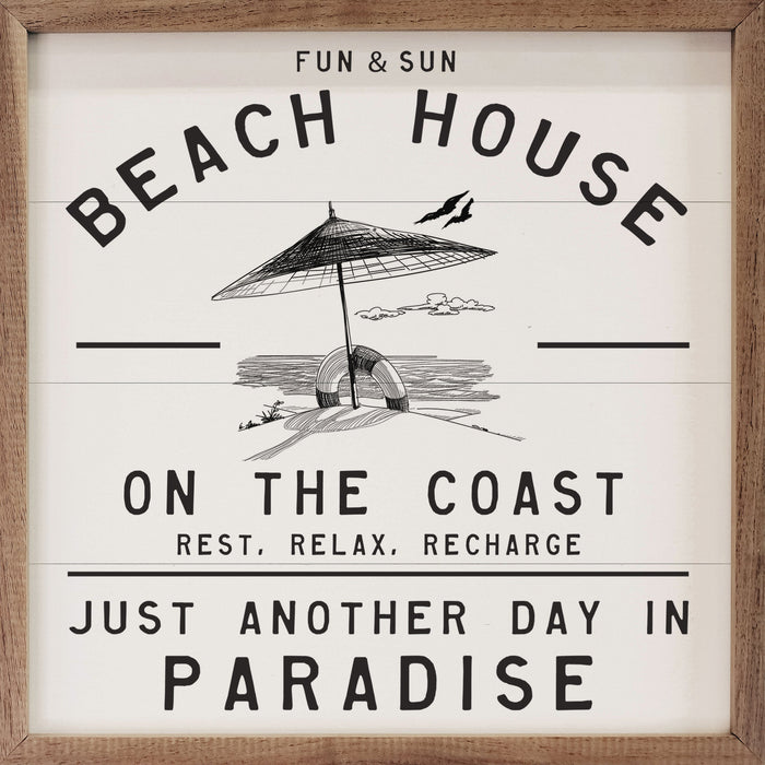 Decorative sign with beach theme and wooden frame "Just Another Day in Paradise" - Island Soul Clothing & Gifts Seaside Heights New Jersey
