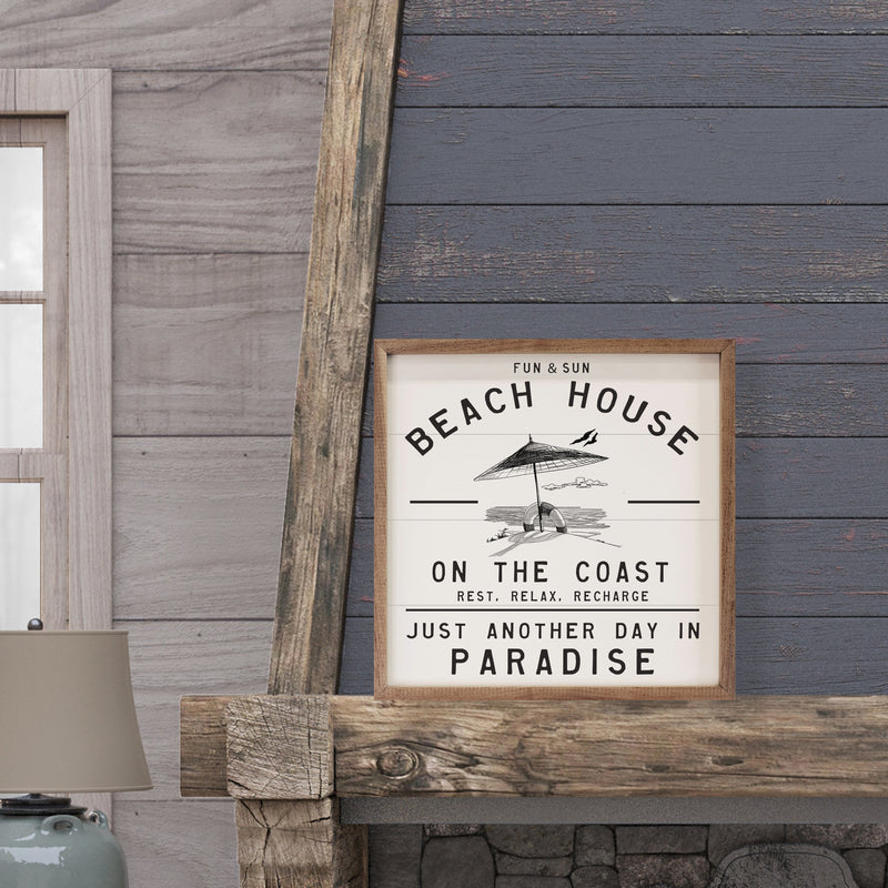 Decorative sign with beach theme and wooden frame "Just Another Day in Paradise" - Island Soul Clothing & Gifts Seaside Heights New Jersey