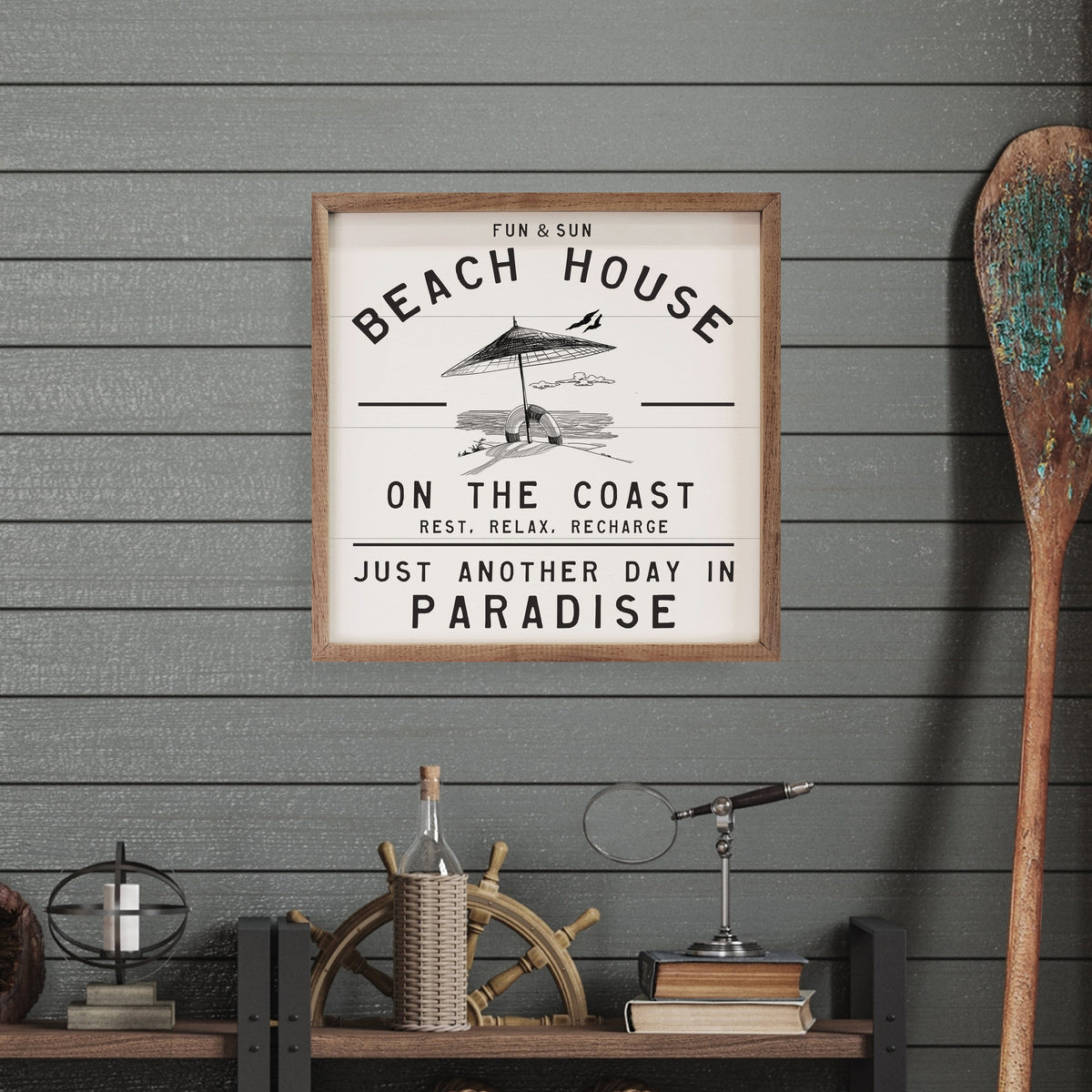 Decorative sign with beach theme and wooden frame "Just Another Day in Paradise" - Island Soul Clothing & Gifts Seaside Heights New Jersey