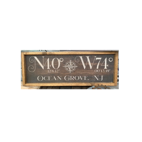 8"x24" Latitude/Longitude Rustic Style Wood Nautical Sign Dark Wood