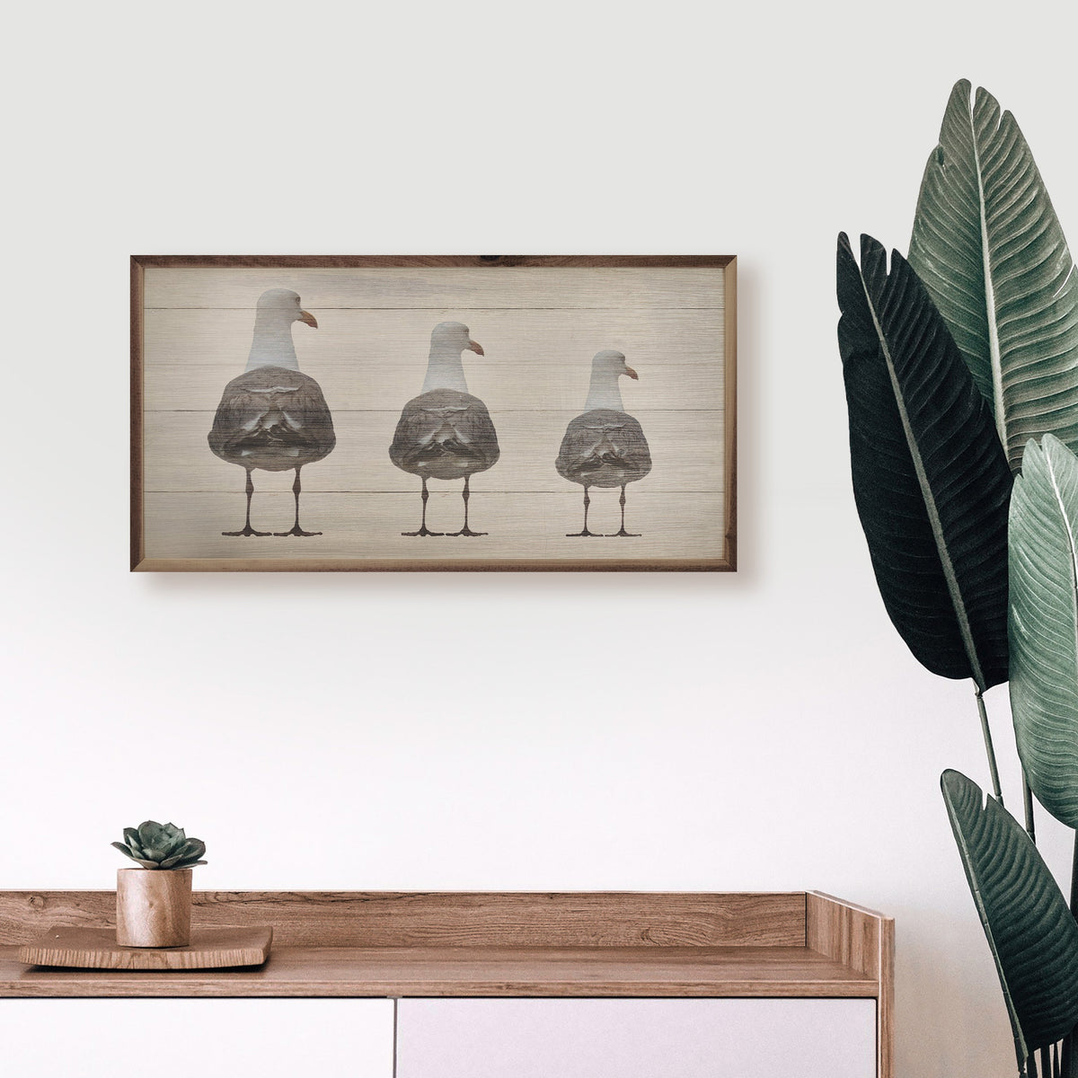 Three seagulls on a wooden background wall art decor - Island Soul Clothing & Gifts Seaside Heights New Jersey