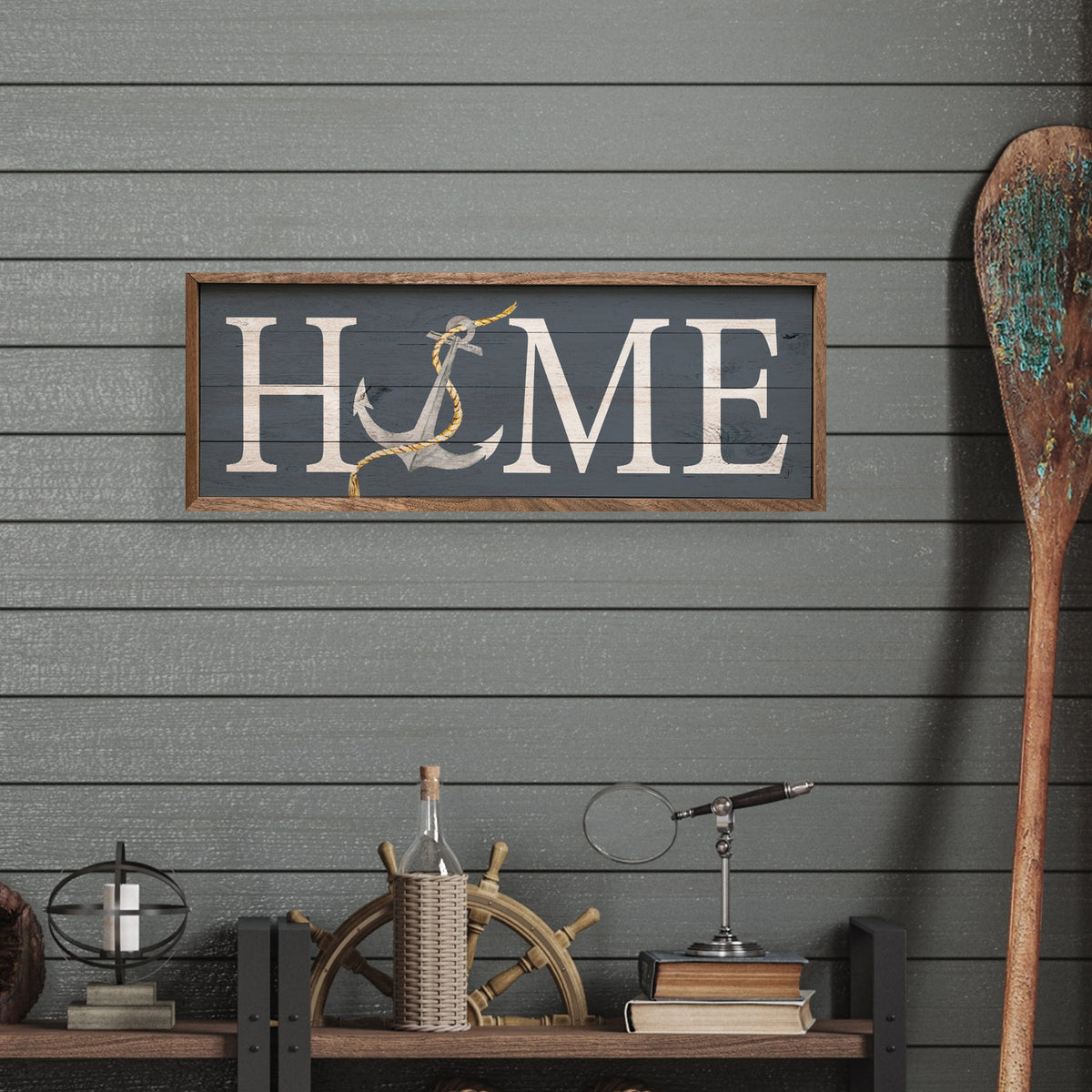 Decorative sign with 'HOME' and anchor design on a wooden frame - Island Soul Clothing & Gifts Seaside Heights New Jersey