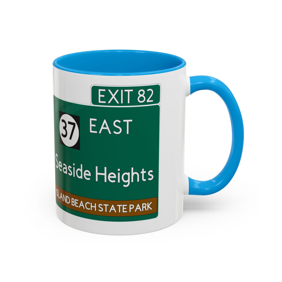 Seaside Heights Road Sign Mug — Exit 82 Island Beach State Park Coffee Cup (11oz/15oz)