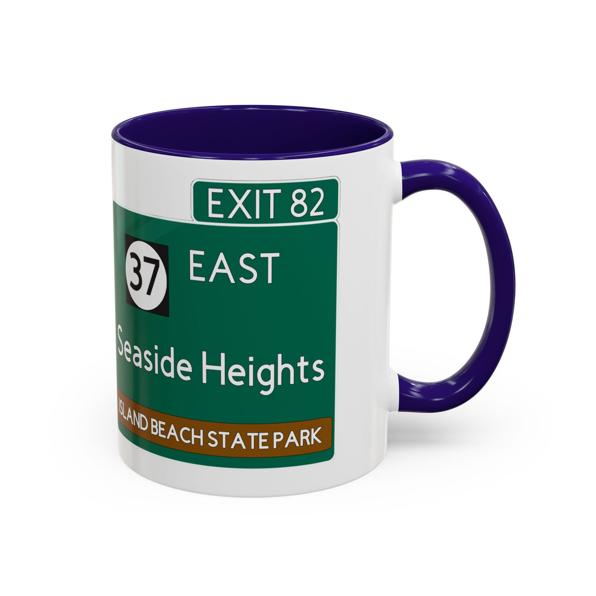 Seaside Heights Road Sign Mug — Exit 82 Island Beach State Park Coffee Cup (11oz/15oz)