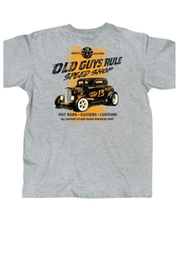 Old Guys Rule Speed Shop Tee - all hopped up and going nowhere fast