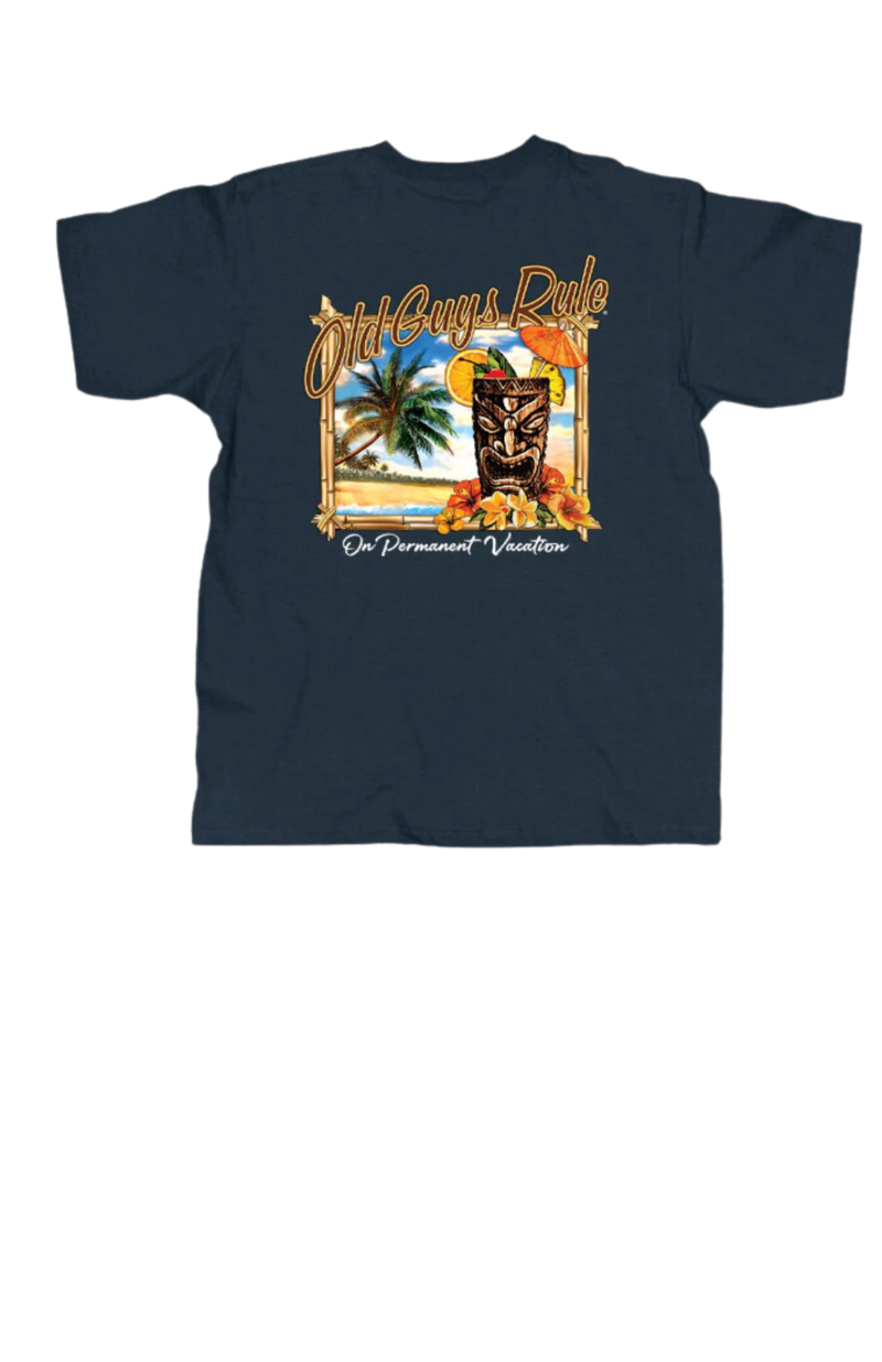 Old Guys Rule Tiki Vacation Tee - on permanent vacation