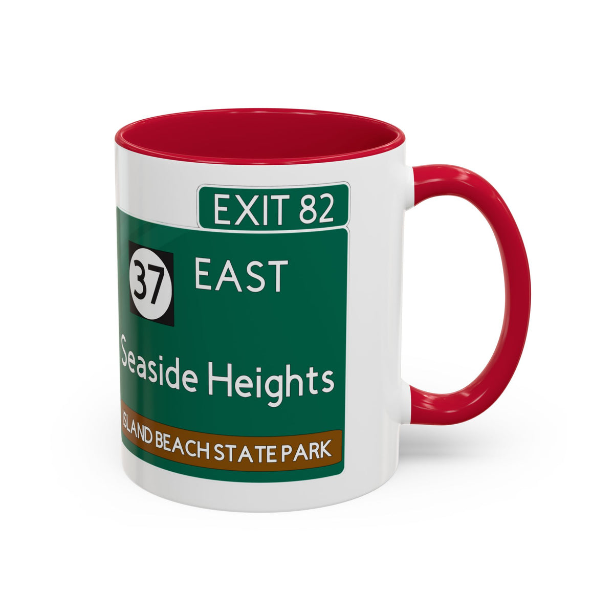 Seaside Heights Road Sign Mug — Exit 82 Island Beach State Park Coffee Cup (11oz/15oz)