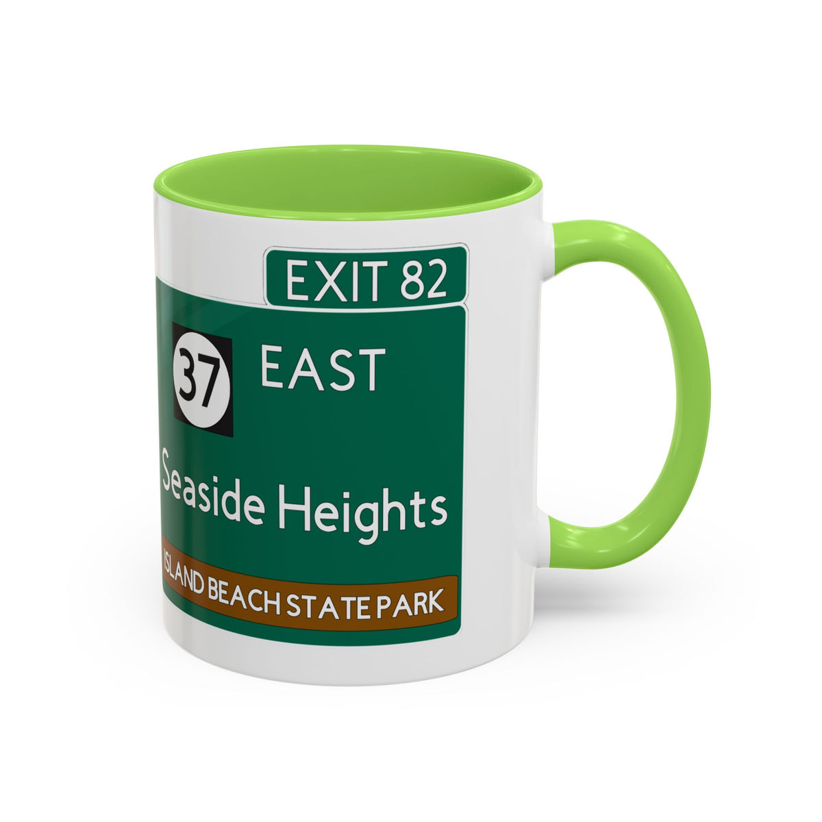 Seaside Heights Road Sign Mug — Exit 82 Island Beach State Park Coffee Cup (11oz/15oz)