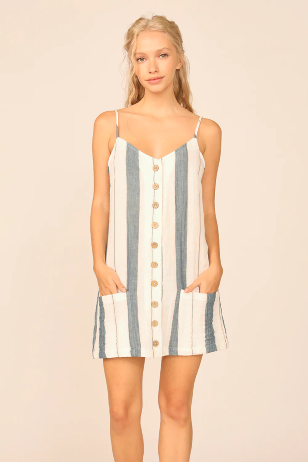 Stripe Gauze Button Front Dress