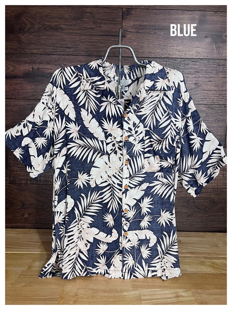 Men's Distressed Palm Leaf Button Down Shirt