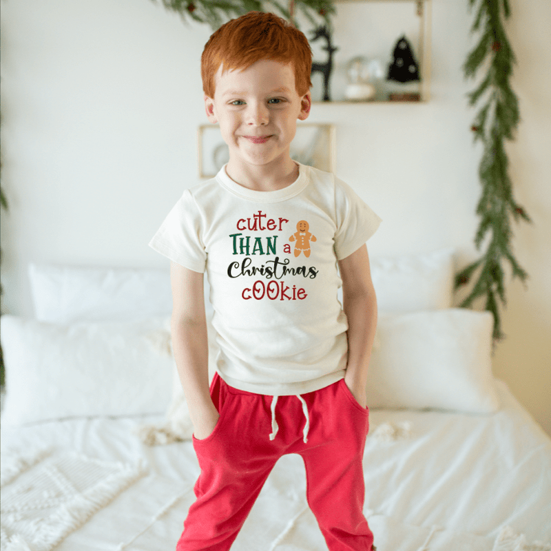"Cuter than a Christmas Cookie" text with gingerbread man graphic toddler t-shirt - Island Soul Clothing& Gifts Seaside Heights New Jersey