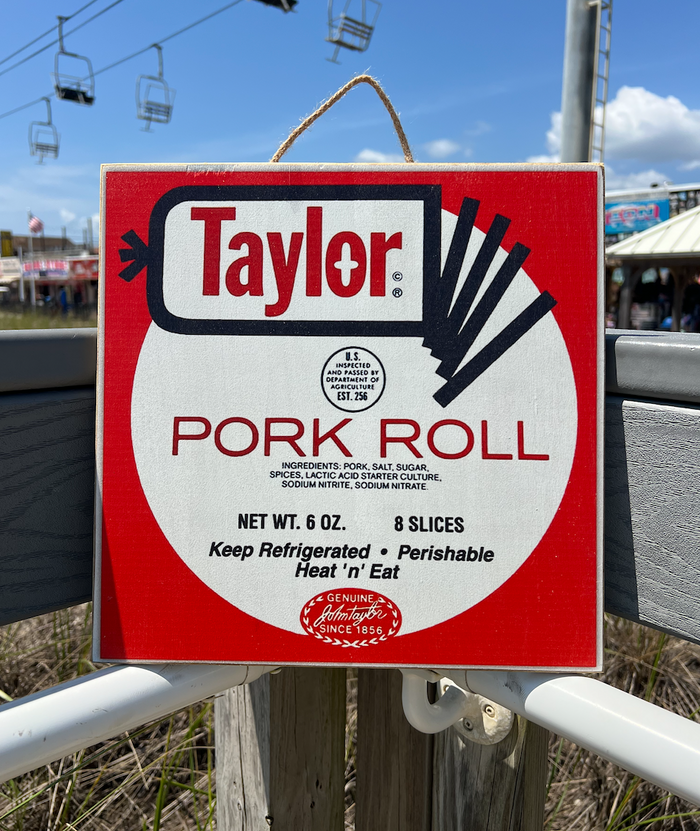 12"x12" wood Sign with Taylor Pork Roll Package Graphic