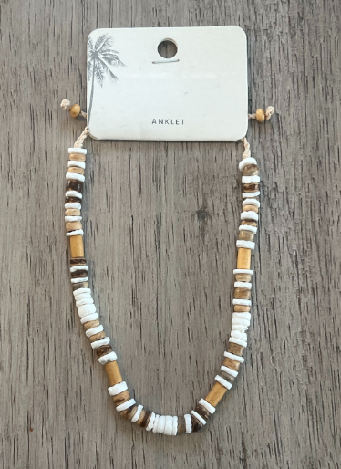 Wood bead anklet in browns and white - Island Soul Clothing & Gifts Seaside Heights New Jersey