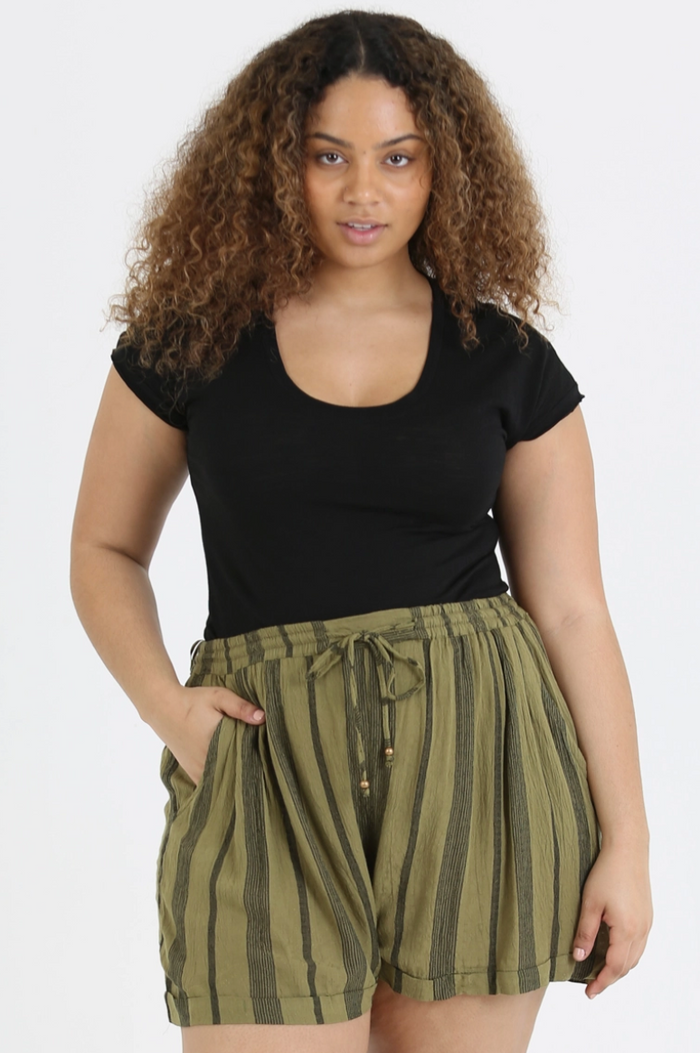 Curvy Cuffed Stripe Shorts