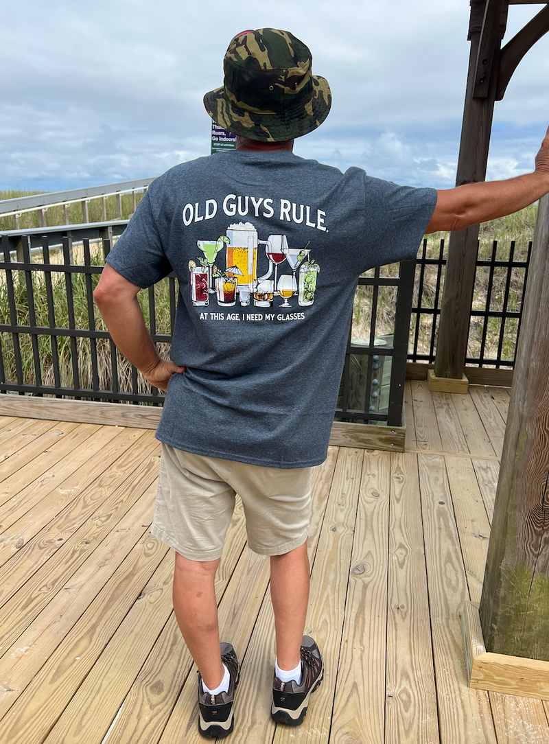 Old Guys Rule Glasses Tee - Cheers to Aging with Style