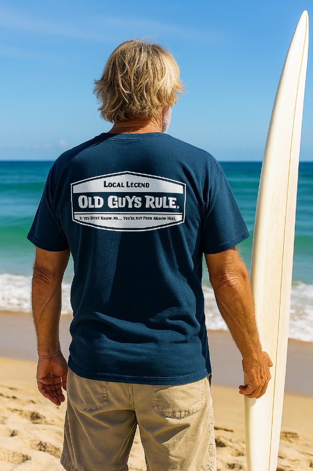 Old Guys Rule "Local Legend” T-shirt – men’s blue surfer tee – Island Soul Seaside Heights NJ