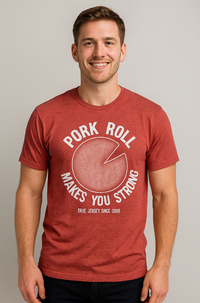 Pork Roll Makes You Strong red T-shirt - Island Soul Clothing & Gifts Seaside Heights New Jersey