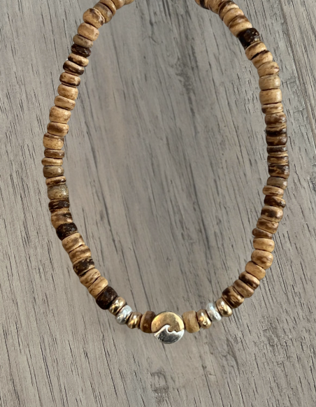 Brown anklet with small wave bead - Island Soul Clothing & Gifts Seaside Heights New Jersey