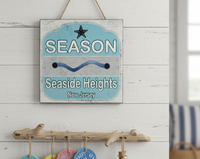 Wooden Beach Badge Sign with "SEASON Seaside Heights New Jersey" text and starfish design - Island Soul Clothing & Gifts Seaside Heights New Jersey