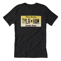 Black t-shirt with a New Jersey license plate design featuring 'TAYLOR HAM' - Island Soul Clothing & Gifts Seaside Heights New Jersey