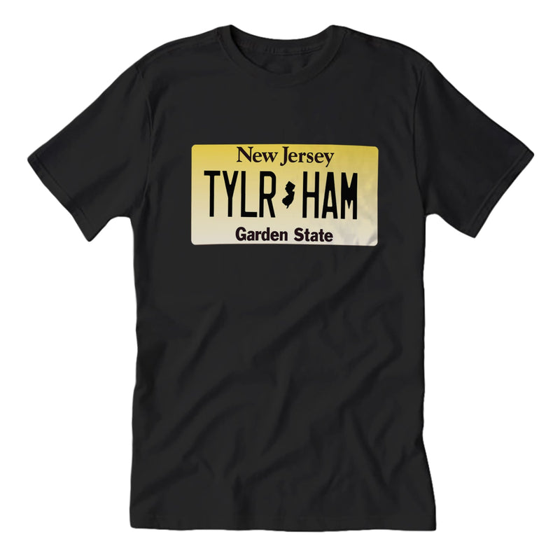 Black t-shirt with a New Jersey license plate design featuring 'TAYLOR HAM' - Island Soul Clothing & Gifts Seaside Heights New Jersey