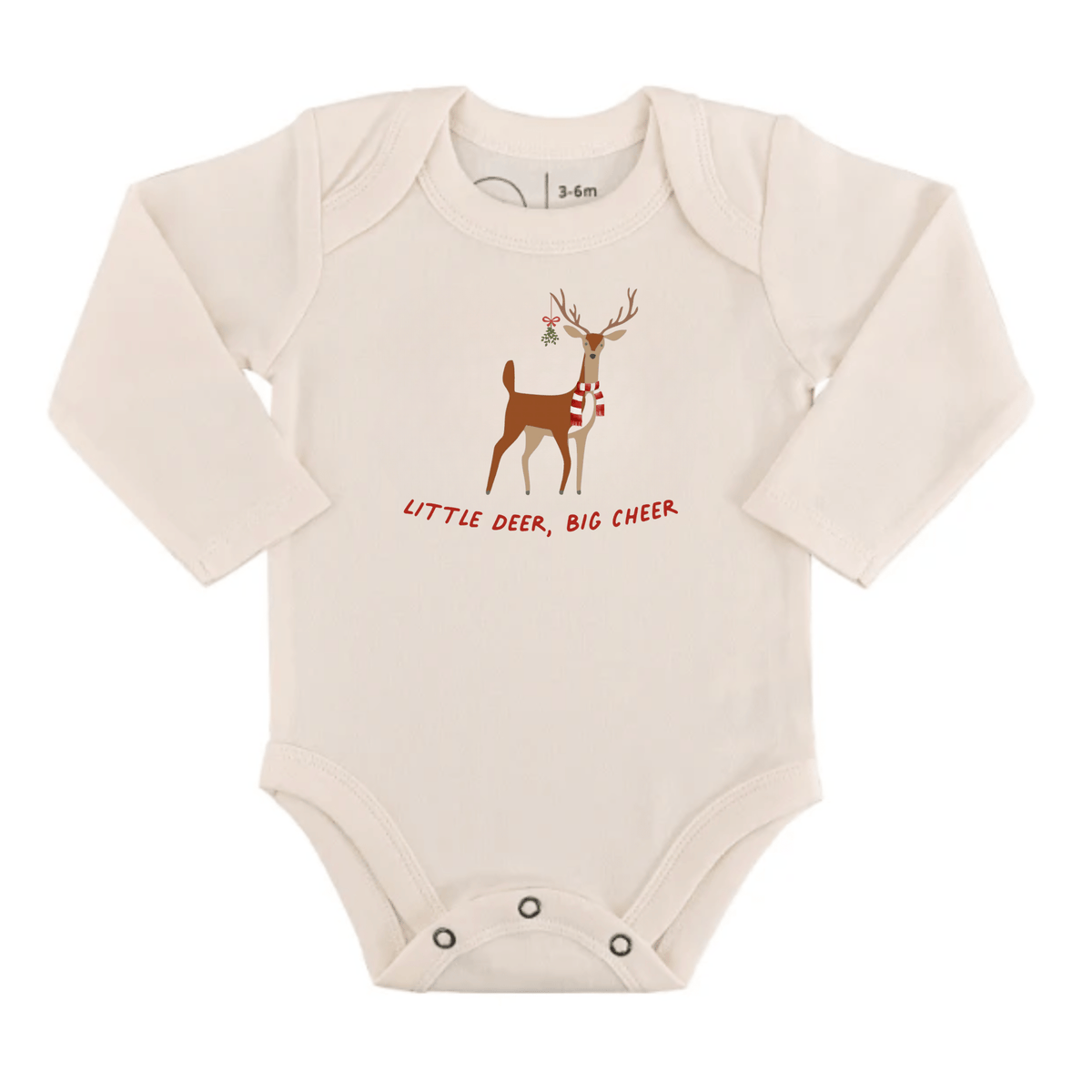 Long sleeve baby Onesie bodysuit with reindeer graphic "Little Deer Big Cheer" text - Island Soul Clothing & Gifts Seaside Heights New Jersey