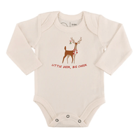 Long sleeve baby Onesie bodysuit with reindeer graphic "Little Deer Big Cheer" text - Island Soul Clothing & Gifts Seaside Heights New Jersey
