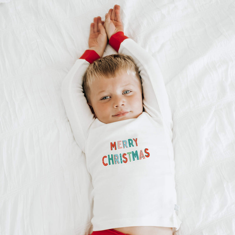 Toddler Christmas pajama set "Merry Christmas" text on white shirt - Island Soul Clothing & Gifts Seaside Heights New Jersey