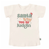 Beige toddler t-shirt with colorful text 'Santa Why You Be Judgin' on a white background - Island Soul Clothing & Gifts Seaside Heights New Jersey
